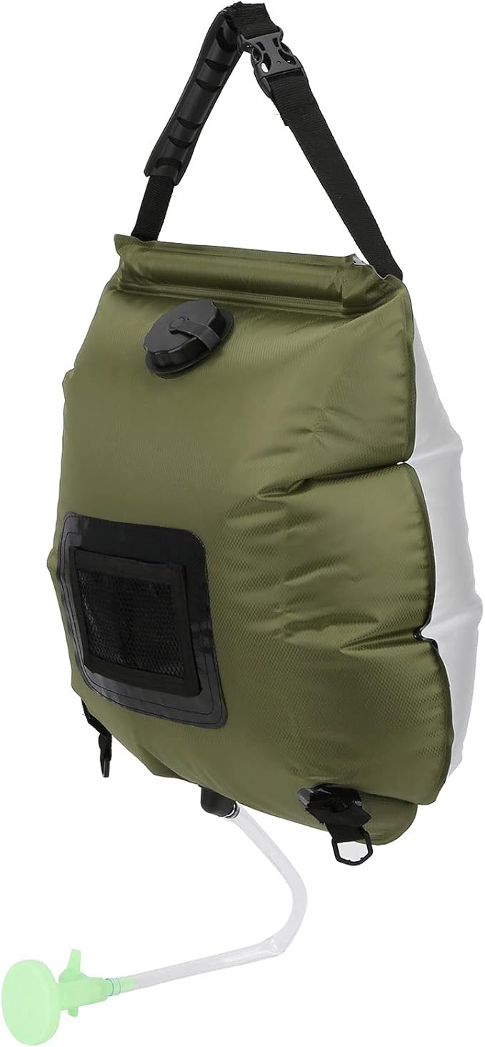 Outdoor Solar Heated Shower Bag Portable Camping Water Storage Bag with Thermometer and Mesh Pouch Foldable PVC Shower for Hiking and Travel