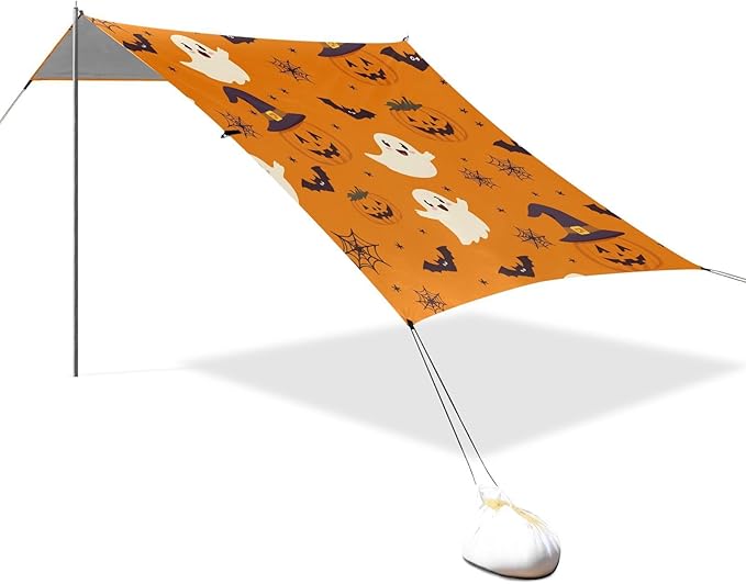ALAZA Ghost Pumpkin Pattern Beach Tent Sun Shelter Portable Canopy Sunshade for Outdoor Camping Picnics Backyard Fun 10x9 ft
