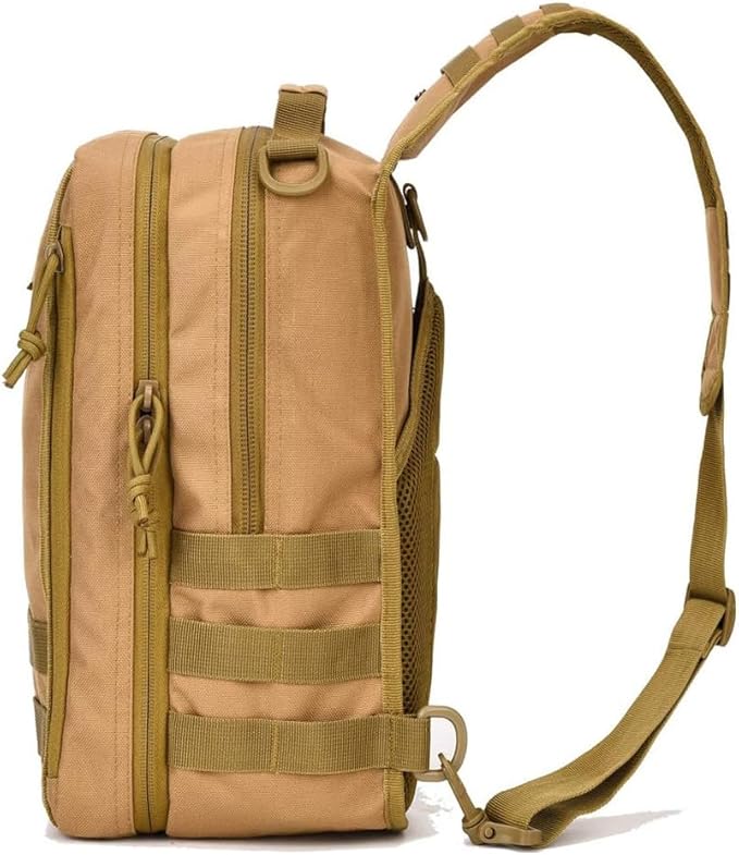 REEBOW GEAR Tactical Sling Bag Pack w/Gun Holster Small Military Rover Shoulder Sling Pack Molle Assault Range Bag Everyday Carry Diaper Bag (Style 07-Tan)