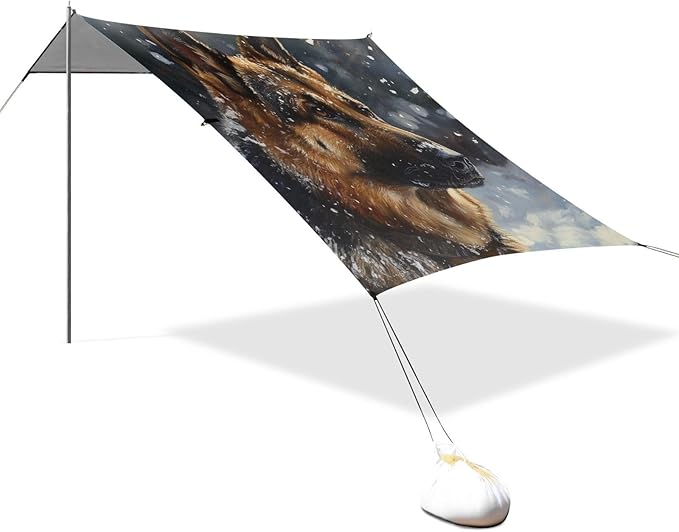 ALAZA German Shepherd Dog in Snow Beach Tent Sun Shelter Portable Canopy Sunshade for Outdoor Camping Picnics Backyard Fun 10x9 ft