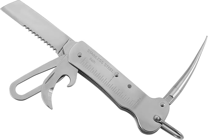 Sailor's Survival Knife Pocket Size EDC Multi Tool Swiss Army Skipper Emergency Rigging Tool with Can Opener Screwdriver Knife Wire Stripper for Boating Sailing Fishing and Hunting