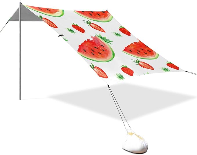 Beach Canopy with Windproof Ropes &amp Sandbags Beach Tent Sun Shade Sun Shelter for Camping Trips Fishing Backyard Fun or Picnics Watermelon