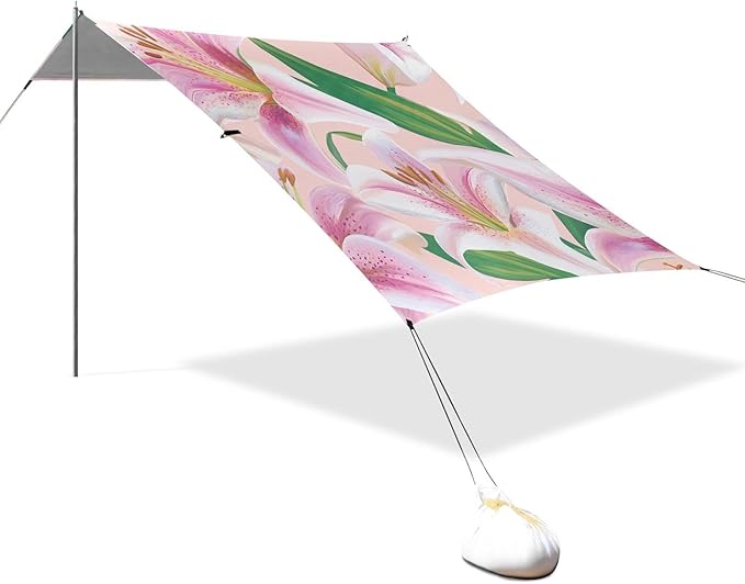 ALAZA Lilies Pink Flower Beach Tent Sun Shelter Portable Canopy Sunshade for Outdoor Camping Picnics Backyard Fun 10x9 ft