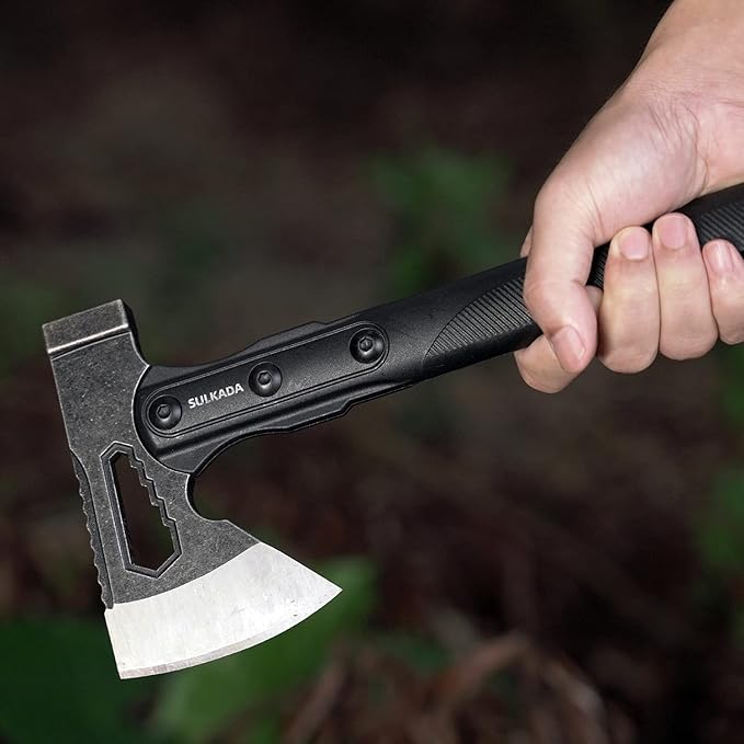 SULKADA Camping Hatchet 10.5 Inch Survival AxeStainless-Steel BladeFiberglass Shock Reduction Handle with Anti-Slip Grip for Chopping WoodGardening and Outdoor SurvivalGift for Dad Men