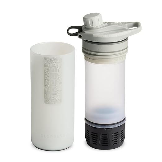 GRAYL GeoPress 24 oz Water Purifier Bottle - Filter for Hiking Camping Survival Travel (Peak White)