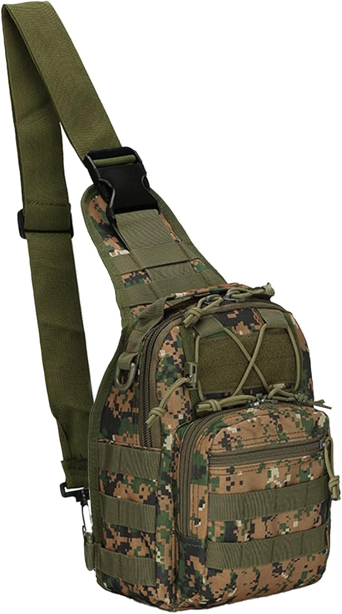 Tactical Crossbody Military Sling Bag Waterproof Oxford Shoulder Bag MOLLE Chest Bag Assault Back Pack One Strap Backpack for Outdoor Camp Hiking Cycling Running Jungle Digital