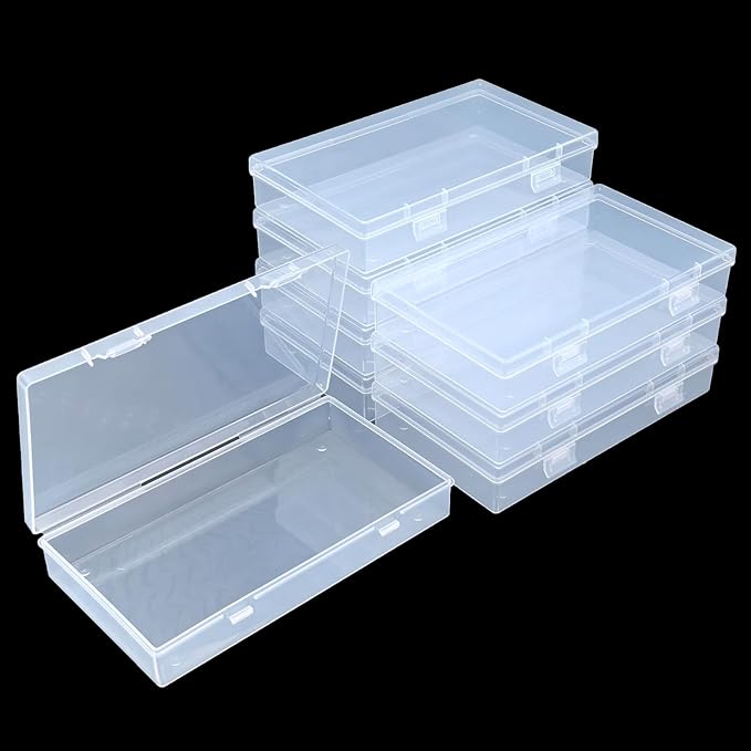 8 Pack Rectangular Clear Plastic Storage Containers Box with Hinged Lid for Beads and Other Small Craft Items (6.5 x 3.74 x 1.18 inch)