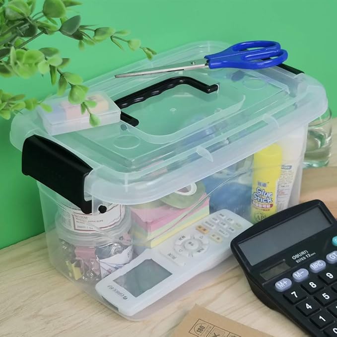 Ramddy 5 Quart Clear Plastic Bins with Lid Versatile Latching Box with Black Handles 6 Packs
