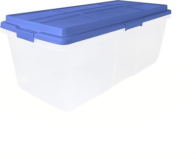 (2 Pack) 113 Quart Clear Storage Bin with Smoke Blue Lid Heavy-Duty Stackable Storage Container with Secure Latches for Home Garage Attic Closet Organization