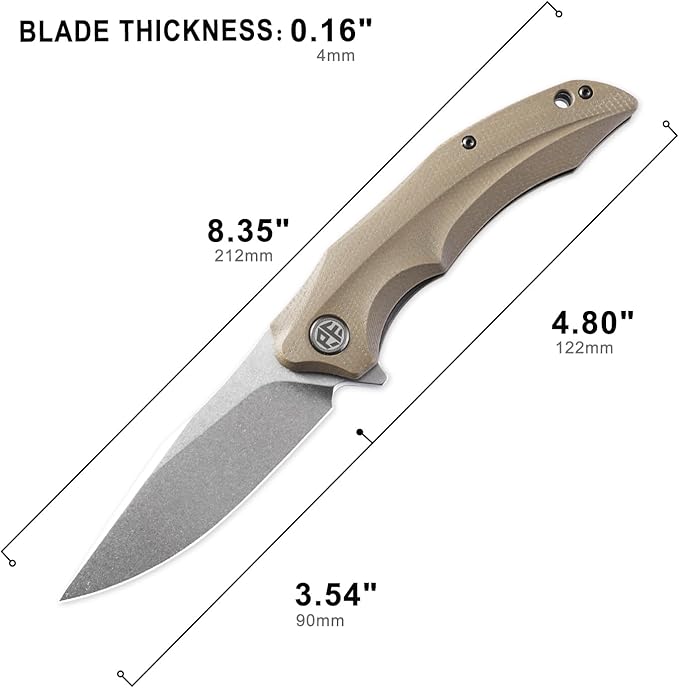 Petrified fish PFP10 Hairtail Folding Knife 3.54 K110 Stonewashed Blade 5.25 oz Micarta Handle Pocket Folding knife for EDC Camping Outdoor (Khaki Stonewashed)