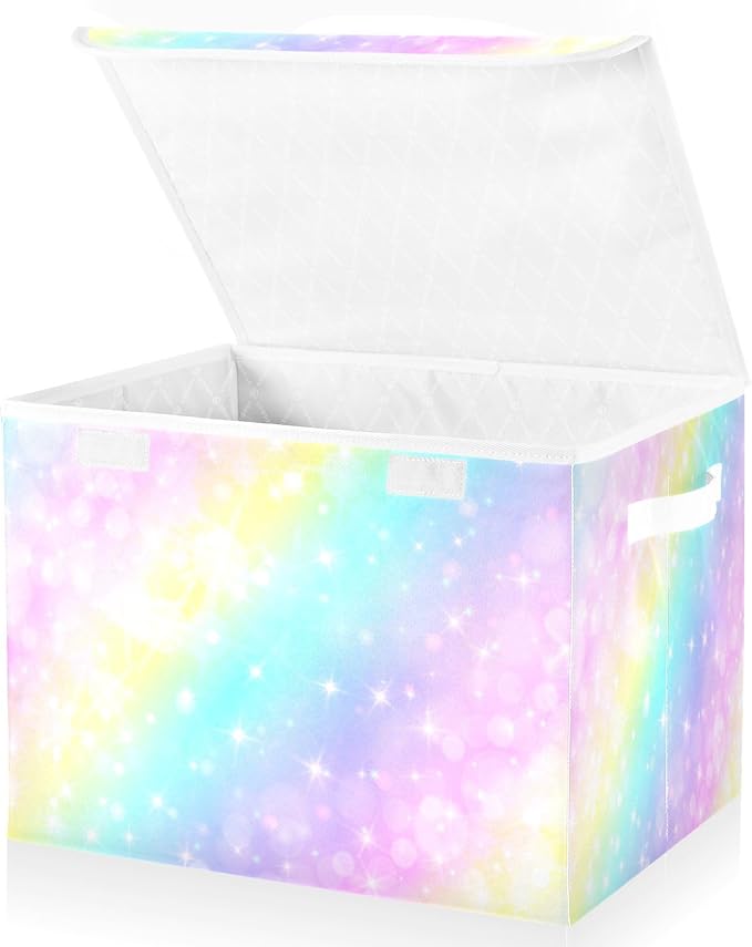 Gradient Rainbow Beautiful Storage Box with Lid Foldable Bedroom Storage Boxes for Closet for Home Studyroom Home Decor
