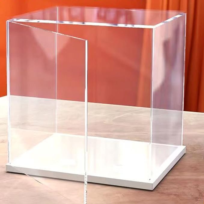 Openable Clear Acrylic Display Case-Assemble Countertop Box with White Base for Display-Clear Display BoxDustproof Protection Showcase for Figures Toys Collectibles (14x8x12inch/35x20x30cm)