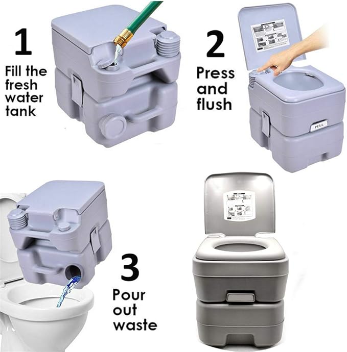 HongK- Outdoor/Indoor 20L 5 Gallon Portable Toilet Flush Travel Camping Potty Commode