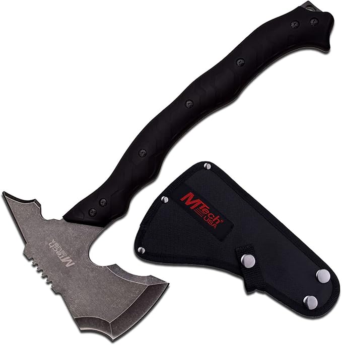 MTech USA MT-AXE13SW Camping Axe Stonewashed Black Stainless Steel Nylon Fiber Handle 14.5-Inch Overall