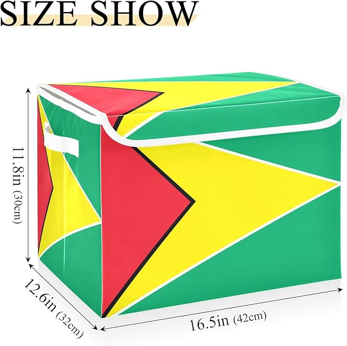 Guyana Flag Guyanese Blue Red Storage Boxes with Lids Collapsible Square Storage Garage Storage Bins for Office Supplies