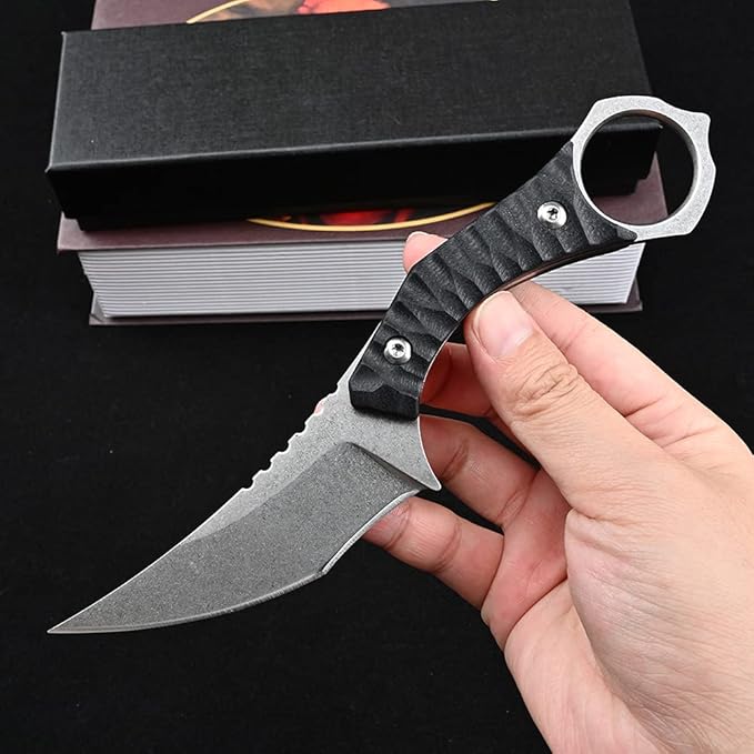 Ccanku C1152 Fixed Blade Knife D2 Blade G10 Handle EDC Tool Knife for Outdoor Camping Hiking(Silver)