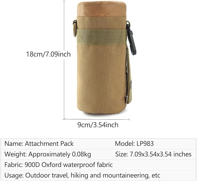 Water Bottle Holder Tactical Water Bottle Pouches Water Bottle Sleeve Bag for Backpack with D-Ring Hook