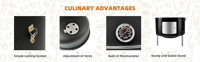 17 BBQ Smoker Grill Built in Thermometer Air Vent and adding charcoal door Multi-Layer heavy duty Meat Smoker Grill
