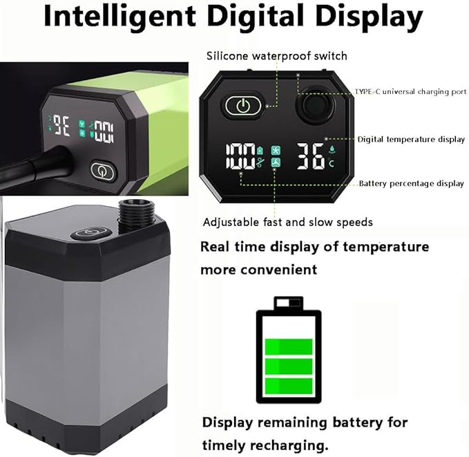 Portable Shower for Camping 6000/12000mAh Rechargeable Camping Shower with Intelligent Digital Display Camping Shower Pump with Power Display for Hiking Travel Car Pet Green6000mAh