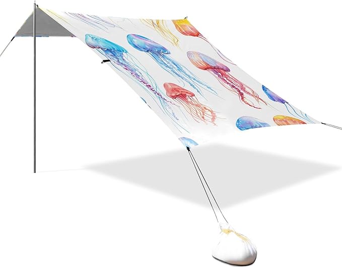 ALAZA Watercolor Hand Drawn Jellyfish Tropical Beach Tent Sun Shelter Portable Canopy Sunshade for Outdoor Camping Picnics Backyard Fun 10x9 ft