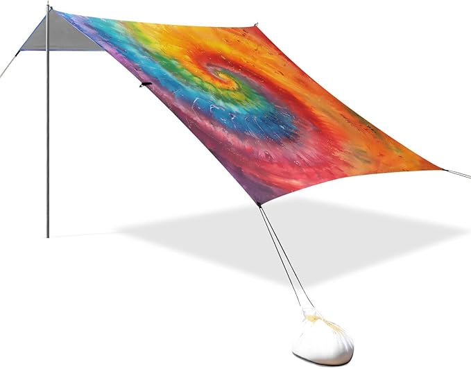 ALAZA Swirl Tie Dye Beach Tent Sun Shelter UPF50+ Protection Beach Shade Canopy w/ 4 Sandbags for Outdoor Camping Fishing Backyard Fun Picnic 10x9 ft