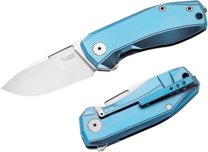 LionSTEEL NANO Titanium Frame Lock Folding Pocket Knife Magnacut Steel Blade Solid Handle Construction Drop Point Made in Italy (Blue Titanium)