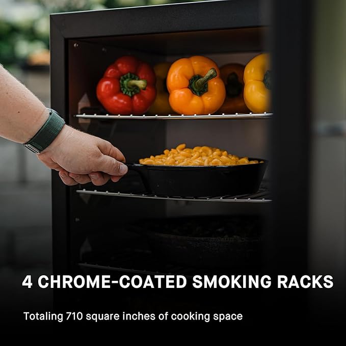 Masterbuilt® 30-inch Digital Electric Vertical BBQ Smoker with Side Wood Chip Loader Chrome Racks and 710 Cooking Square Inches in Black Model MB20071117