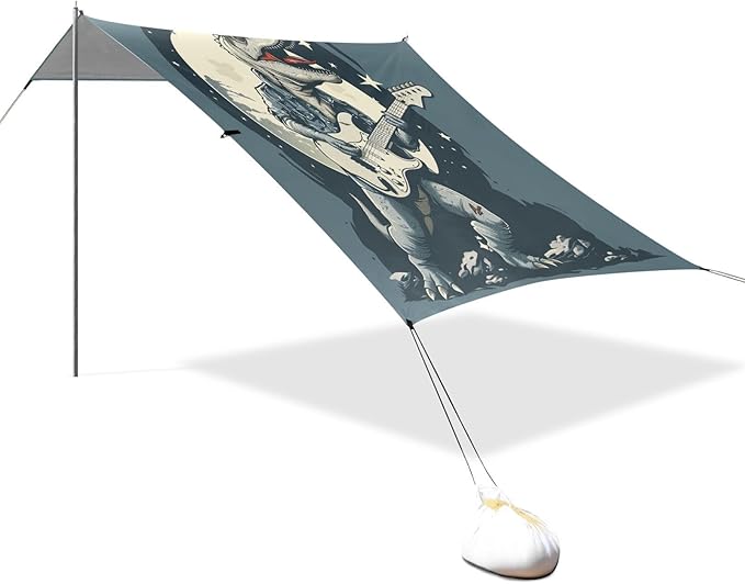 ALAZA Dinosaur Guitar Moon Musician Beach Tent Sun Shelter UPF50+ Protection Beach Shade Canopy w/ 4 Sandbags for Outdoor Camping Fishing Backyard Fun Picnic 10x9 ft