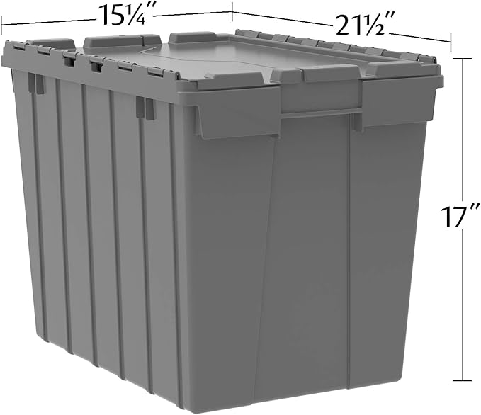 Akro-Mils 39170 Industrial Plastic Storage Tote with Hinged Attached Lid (21-Inch L by 15-Inch W by 17-Inch H) Blue (3-Pack)