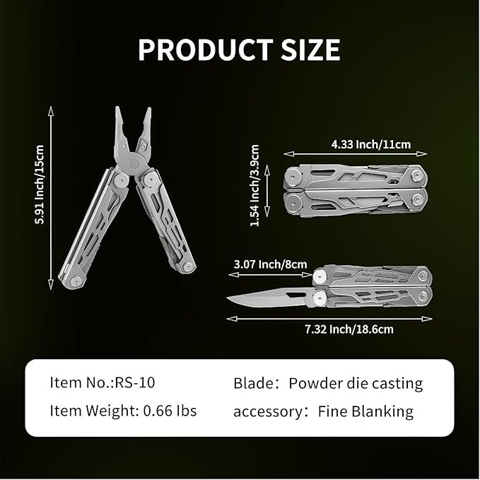Multitool 19-in-1 Full-Size Lightweight EDC Tactical Hiking Gear Camping Knives &amp Tools Gifts for Guys Equipment for Emergencies Hiking and Outdoor Camping Multi-Purpose Pliers (Silver)