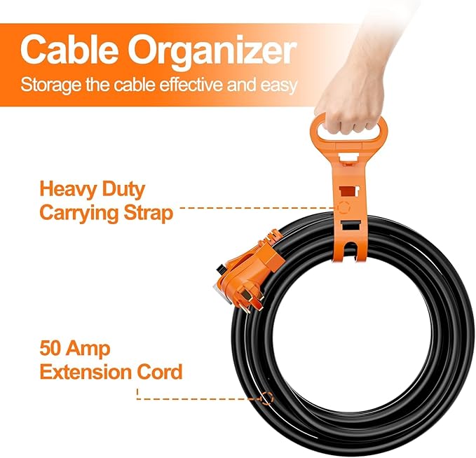 50 Amp Generator Power Cord 50ft and Inlet Box Kit NEMA 14-50P to SS2-50R Twist Lock with Organizer for RV Outdoor