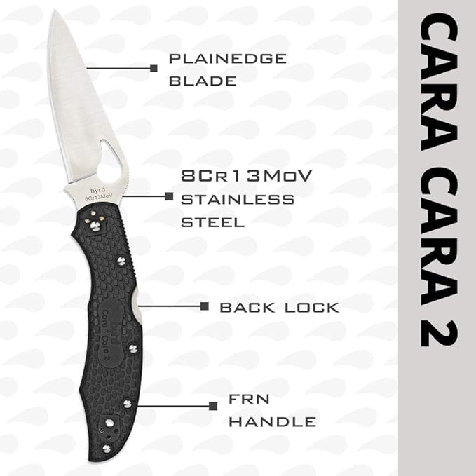 Spyderco Byrd Cara Cara 2 Lightweight Knife with 3.75 Stainless Steel Blade and Black Non-Slip FRN Handle - PlainEdge - BY03PBK2