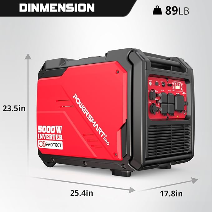 PowerSmart 5000W Portable Inverter Generator Gas Powered Quiet with Electric Start &amp CO Alarm 223cc Engine Eco-Mode Small Generator for Home Backup Camping and RV Ready