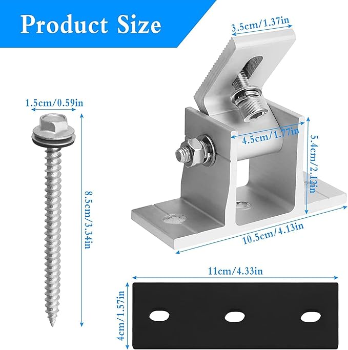 4 Set Solar Panel Mounting Bracket FootAluminum Alloy Solar PV Front Support Solar Panel Bracket Support Feet Suitable for Gird Roof Installation
