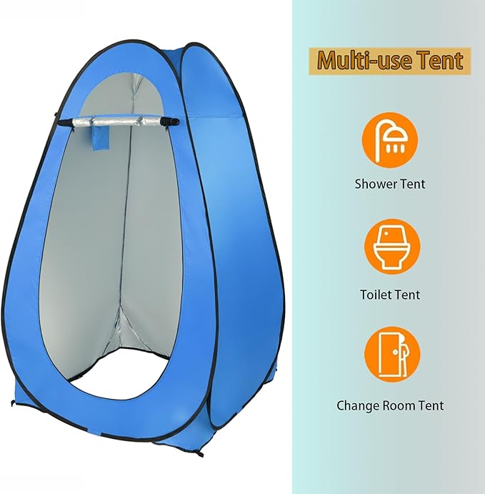 6.2 FT Pop Up Privacy Shower Tent Camp Changing Dressing Room Toilet Tents with Carrying Bag Portable Instant Shelter Canopy for Camping Hiking Beach Picnic Fishing Easy Set Up (Blue)