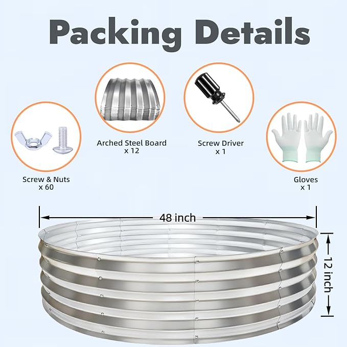 48 Inch Round Galvanized Fire Pit Ring Durable Steel Bonfire Ring for Backyard Patio &amp Camping Weatherproof &amp Quick Setup (4×4×1 FT)