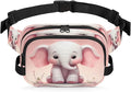 Cute Cartoon Elephant Waterproof Fanny Pack for Women Men Adjustable Waist Bag with Double Zipper Pockets Lightweight Square Hip Pack for Running Travel Hiking Workout Cycling