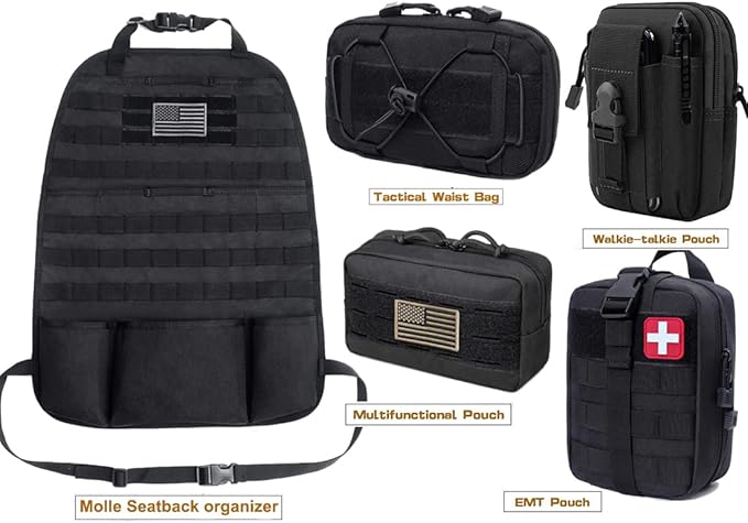 Molle Seat Back Organizer Tactical Car Seat Cover Organizer Panel with Pouches Molle Universal Vehicle Panel (TAN)