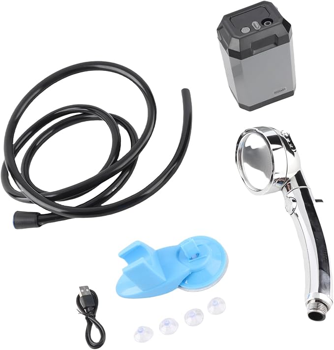 Irfora Portable Outdoor Shower USB Rechargeable Digital Display Camping Shower 5400mAh Battery Travel Kit for Hiking Traveling (Grey)