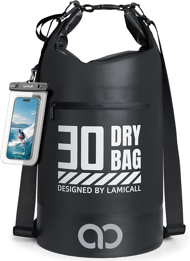 Lamicall 5L &amp 30L Dry Bag Waterproof Backpack - [Zippered Pocket] Roll Top Waterproof Bag Blueish Gray &amp Black