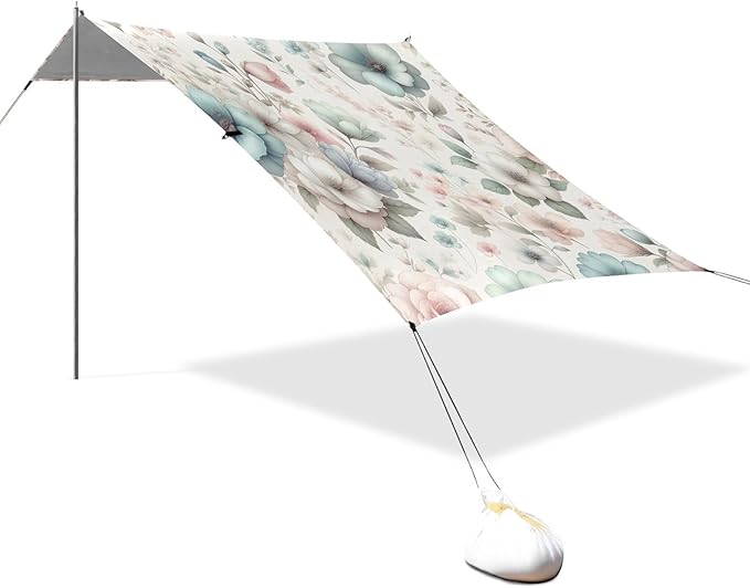 Pure Flowers Beach Tent Sun Shelter Set UPF50+ UV Protection 10.5 x 9.19 FT Camping Shade Canopy with Sandbags Sand Anchors Carrying Bag and Others