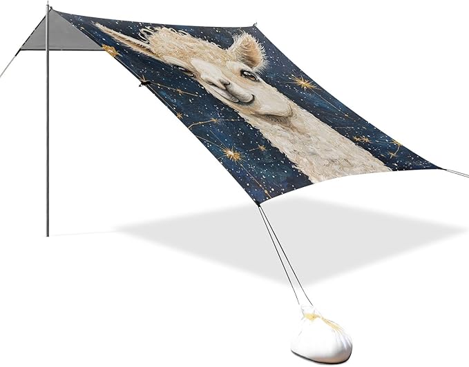 ALAZA Curly Hair Llama on Star Constellation Beach Tent Sun Shelter Portable Canopy Sunshade for Outdoor Camping Picnics Backyard Fun 10x9 ft