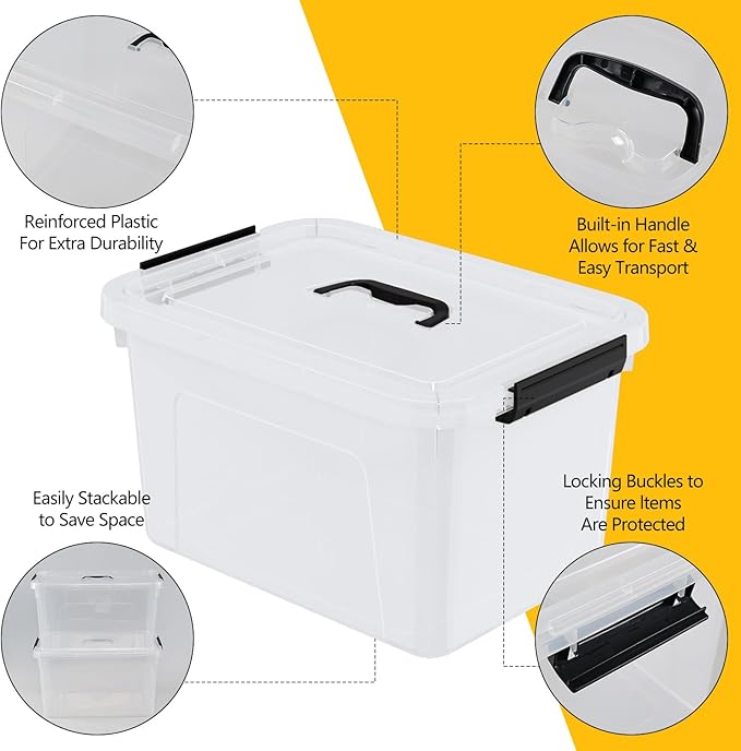 4-Pack 10 L Plastic Latching Box with Handle Clear Storage Containers Box for Organizing