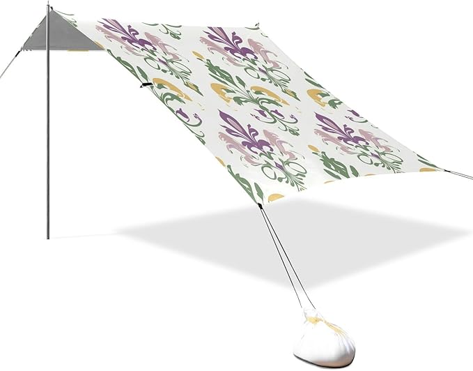 xigua Mardi Gras Beach Tent Sun Shelter with Carrying Bag - Silver Coated Oxford Fabric Beach Canopy for Beach Camping Fishing - Includes Windproof Ropes Sandbags &amp Stakes
