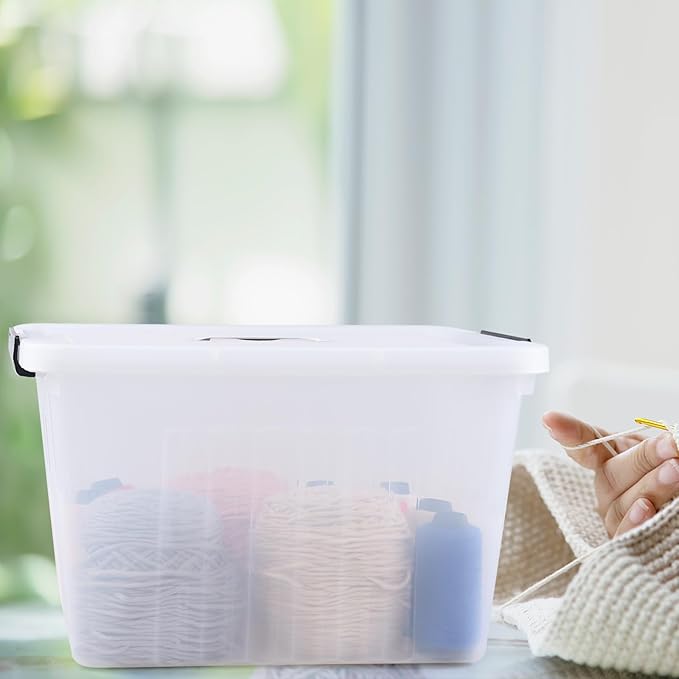 Vababa 4-Pack 18 Quart Clear Plastic Latch Storage Boxes with Lids