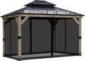 BPS 10' x 12' Gazebo Universal Mosquito Netting Screen Replacement 4-Panel Mesh Screen Walls with Double Zippers for Outdoor Patio Khaki (Mosquito Net Only)