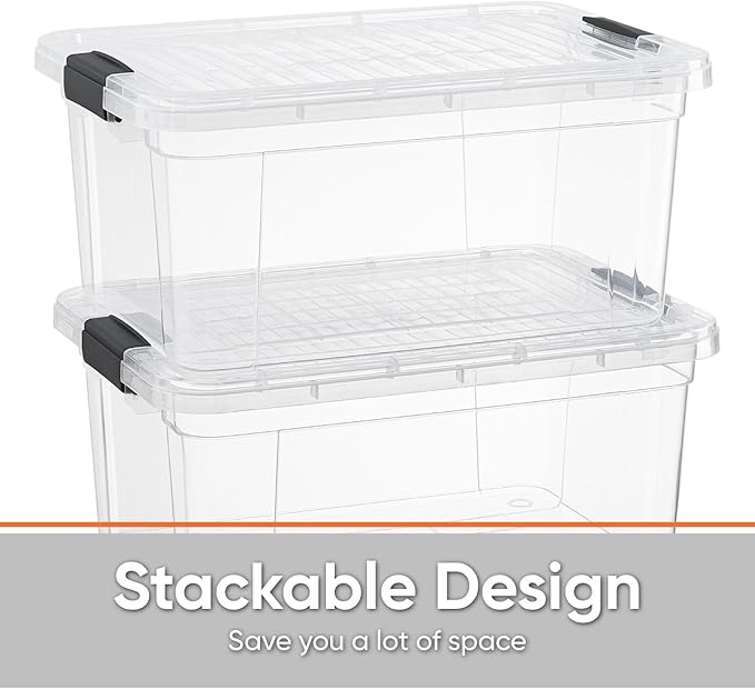 Superio Storage Bins with Lids- 2 Pack 21 Qt Clear Boxes for Organizing Stackable Plastic Containers- BPA Free Non-Toxic Odor Free Organizer for Home Office Dorm