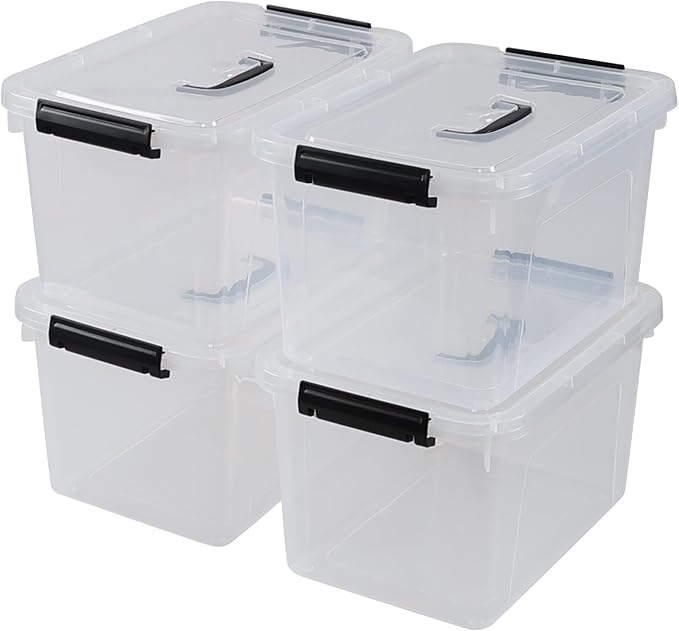 12 Quart Latching Storage Box 4 Pack Clear Plastic Organizer Bin with Handle