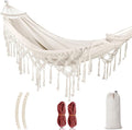 MOSFiATA Backyard Hammock with Tassels Max 500lbs Canvas Fabric Bohemian Style with Thickened Rope and Carry Bag for Outdoor Garden Patio Wedding Decor (White)