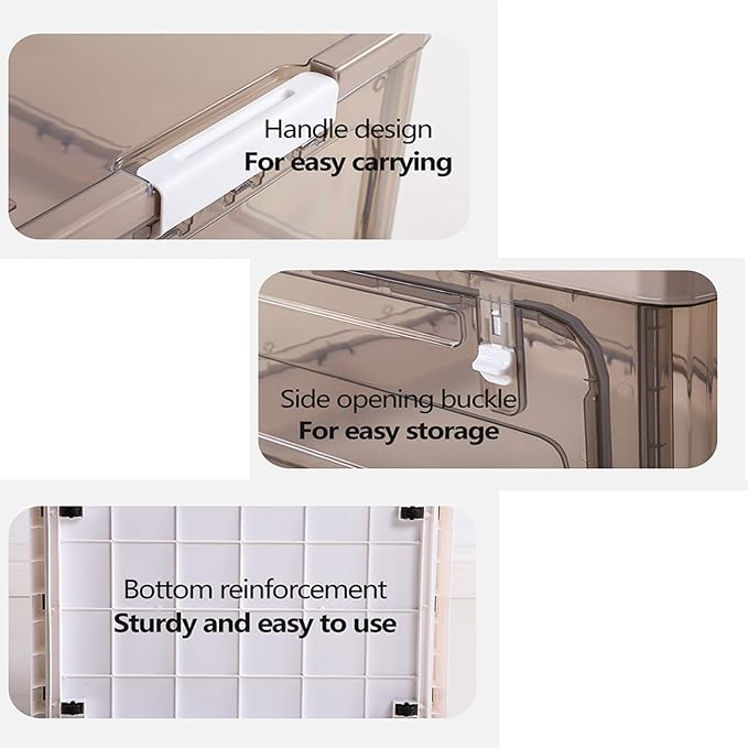 Storage BinsClear Plastic Folding Storage Box with Lid with Wheels Stackable Plastic Box For Home Dorm and Office Organization Fabric Toys Books Snacks Bottles (50 Quarts White)